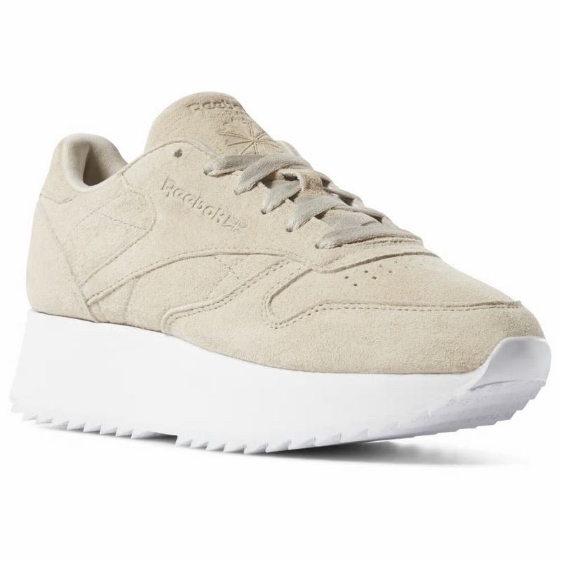 Reebok Classic Leather Double Shoes Womens Beige/White India MW8189KY